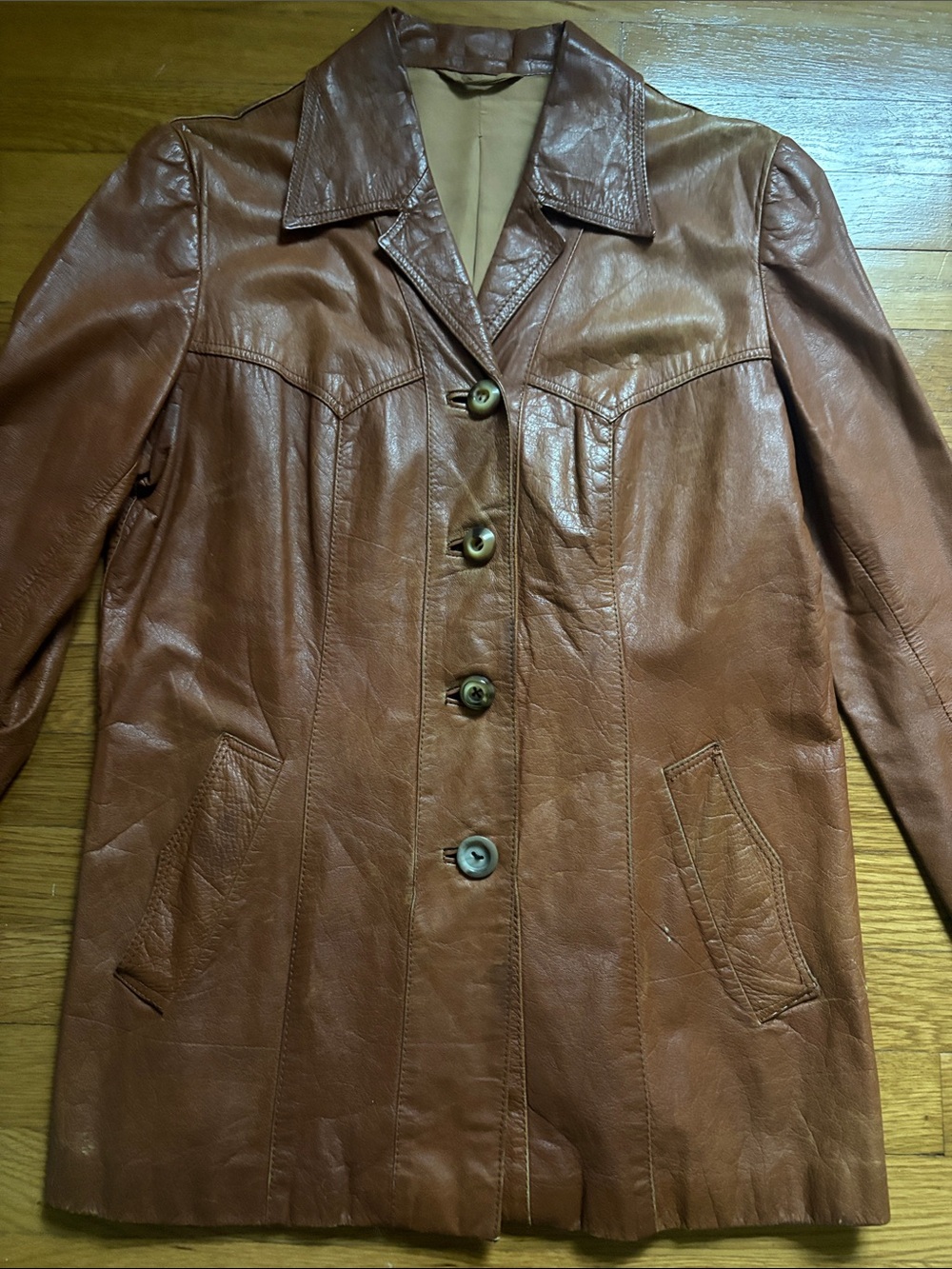 Vintage Women’s Brown Leather Button-Front Jacket